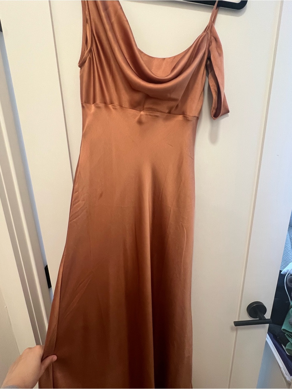 ANTHROPOLOGIE BHLDN ABIGAIL ASYMMETRIC COWL-NECK HIGH-SHINE SATIN MAXI DRESS - Picture 5 of 7